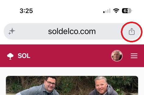 Tapping the Share icon in the browser toolbar